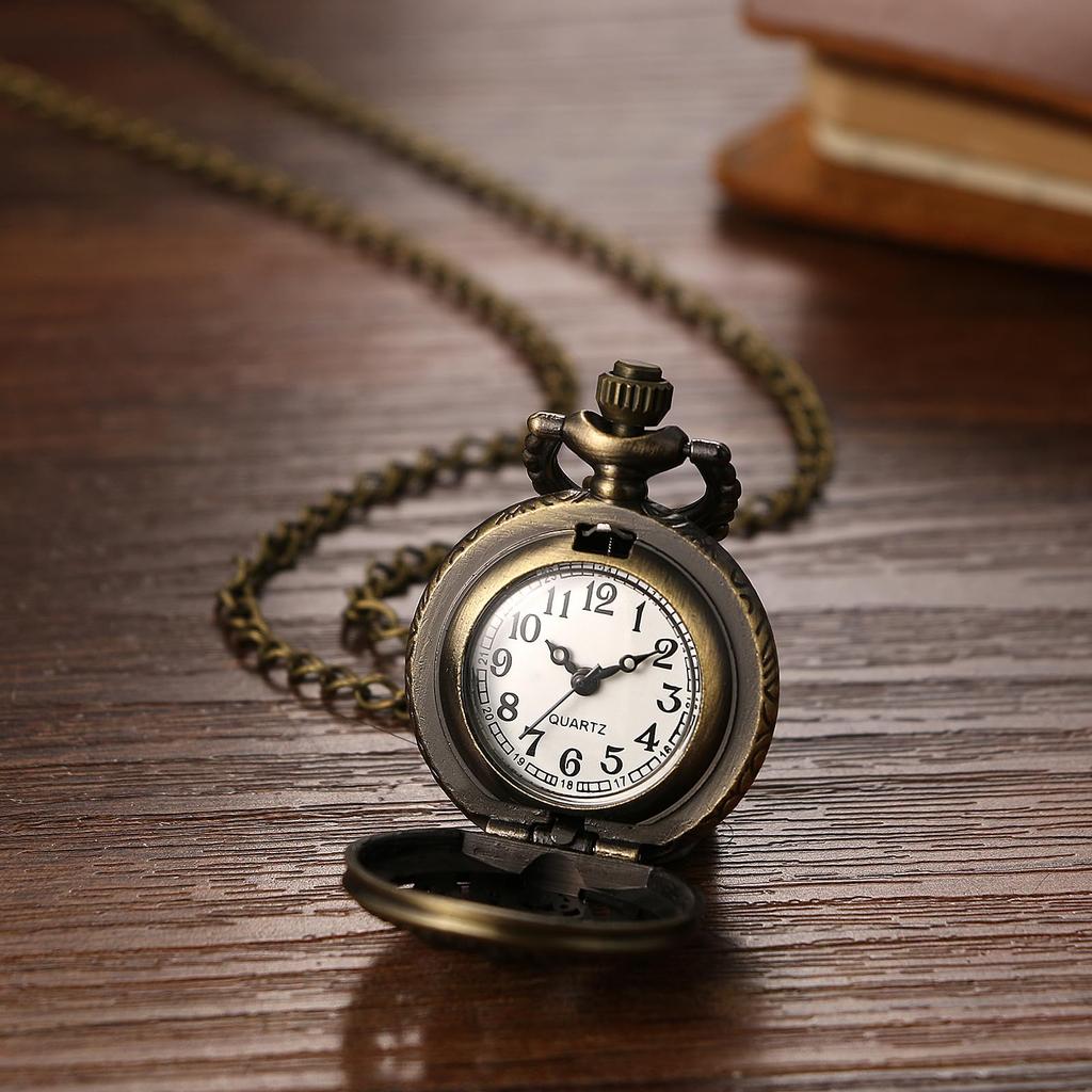 Pocket Watch Bird Antique Analog Display Waterproof Pendant Necklace Chain Bronze