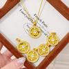 Gold Sunflower Totem Pendant Necklace - Full Diamond Round Tag Gift for Girlfriend