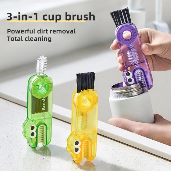 Cleaning Brush with High-Density Bristles Portable Compact Design 3 In 1 Multi-Function Anti-Slip Handle Tea Stain Remover Brush