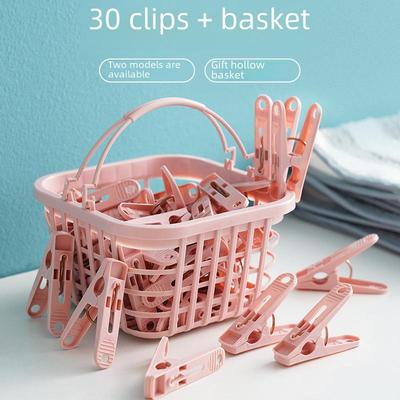 30 Windproof Clothespins with Storage Basket - Ideal for Underwear, Socks, Quilts, and Small Clothes