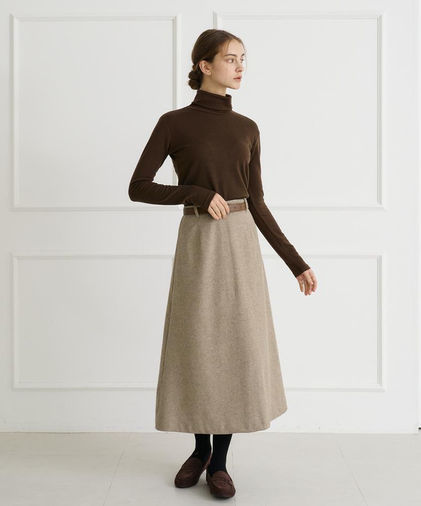 Bye Bye Seop A-Line Wool Skirt Ash Beige [T44]