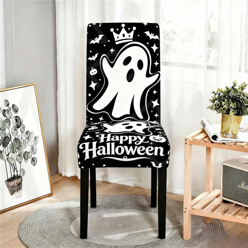 Halloween Printed Chair Cover Pumpkin Witch Pattern Chair Slipcover Horror Theme Party Dining Chair Home Decor