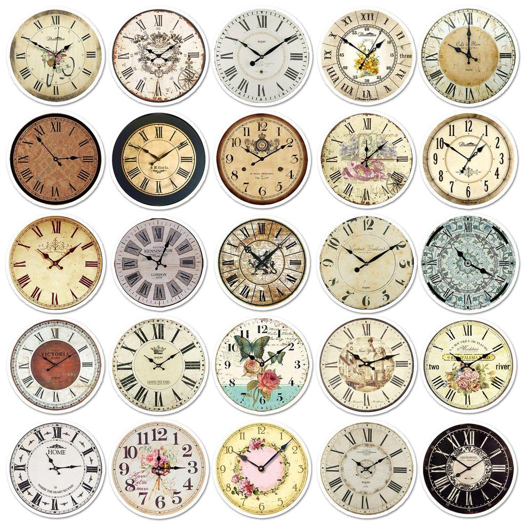 50 Retro Clock Stickers: Creative Graffiti for Journaling, Phone, or Water Bottle Decoration - Waterproof Material