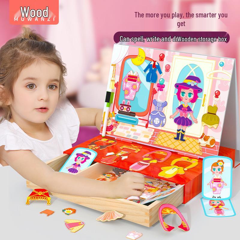 

Magnetic Dress-Up & Drawing Board: Children s Wooden Educational Puzzle Toy