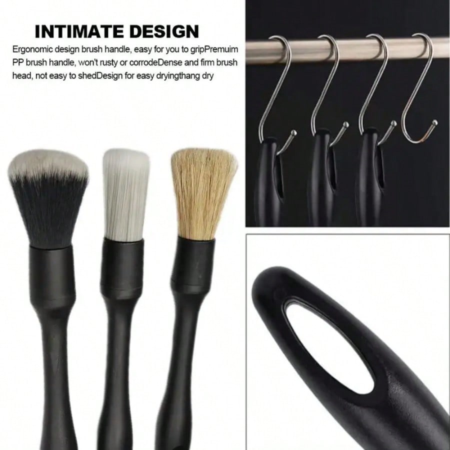 3Pcs Car Cleaning Brush Kit, Soft Auto Detailing Brushes for Interior Exterior Air Vents Dashboard Cleaning Tools