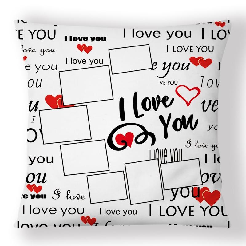 Custom Photo Pillow Cover Personalized Heart Collage Cushion Case Peach Skin 2D Flat Print For Valentine Gift Sofa Home Decor