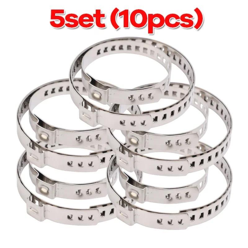 2-10PCS Automotive Stainless Steel Adjustable Universal Clamps Driveshaft Axle Joint Clamps CV Boot Clamps Self-Locking Ties