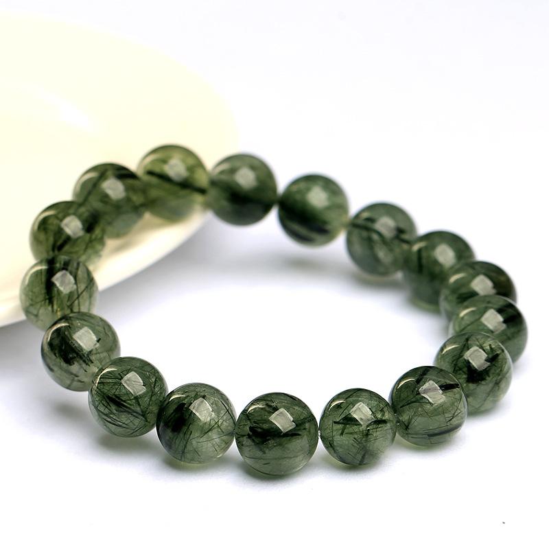 Hongchu Crystal Natural pencil green rutilated quartz bracelet Green Rabbit Hair Crystal Bead Bracelet Loose Beads