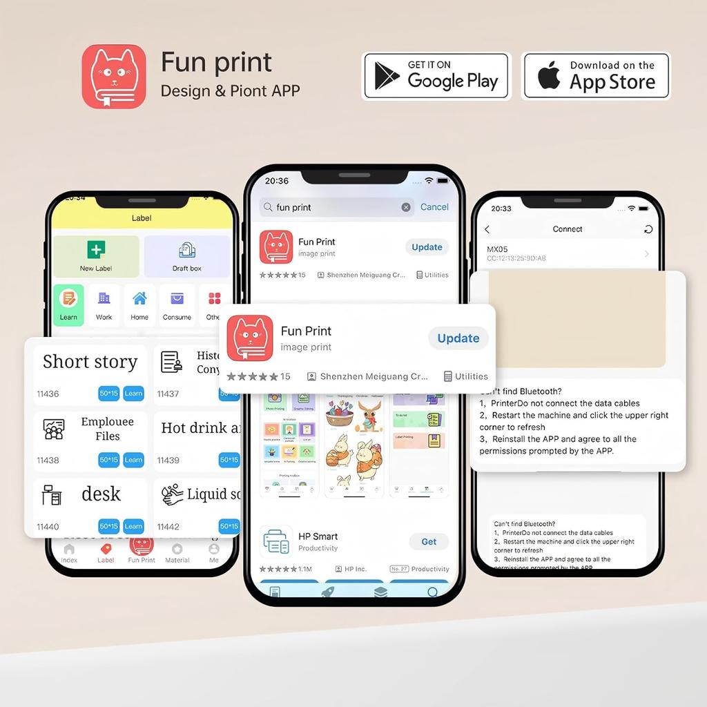 Mini Printer Sticker Thermal Printer with 3 Rolls Paper, Bluetooth Portable Phone Print Pods,Study Sticker Maker for Pictures, Photos, Journals, DIY,