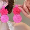 Women's Trendy Unique Fabric Flower Pendant Round Exaggerated Earrings 2025 Seaside Vacation Style Photo Shoot Face-slimming
