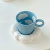 Mushrooms Korean Style Niche Ceramic Irregular Blue Sky Clouds Ceramic Cute Coffee Cup Saucer Exquisite Afternoon Tea Coffee Mug
