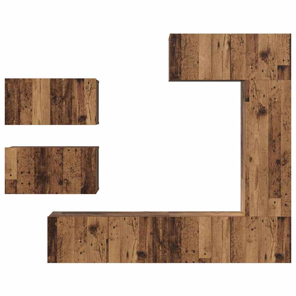Wall Mounted TV Cabinet Set 6 pcs Reclaimed Wood Effect Particleboard