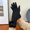 Plush Women Anti-cold Gloves Bow Windproof Finger Mittens For Gift Thickened Suede Gloves  Winter
