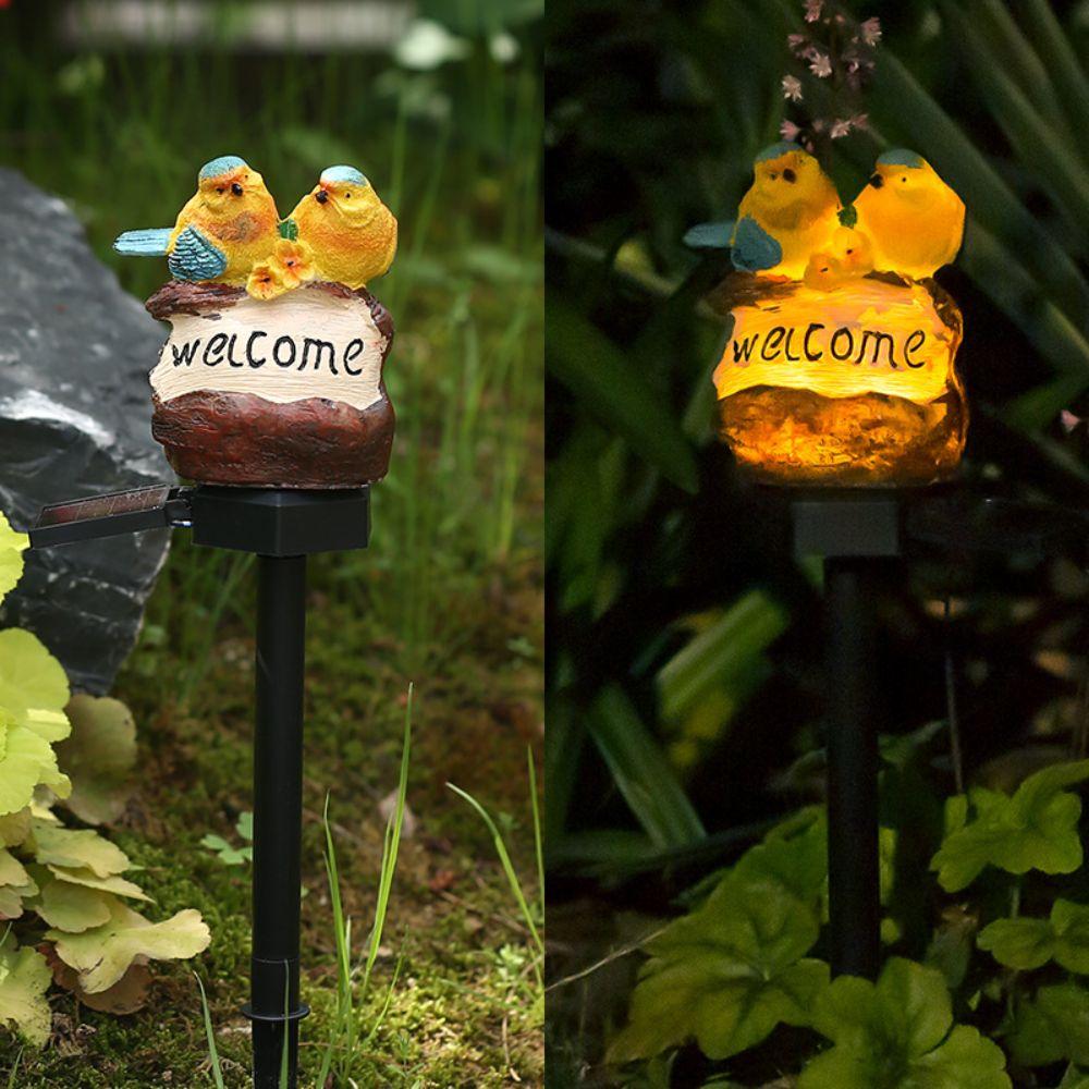 Warm Light Garden Welcome Sign Solar Powered Solar Resin Craft Bird Figurine  Patio Landscape