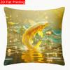 2D Flat - 1pc 2D Flat Throw Pillow Cover with Radiant Golden Koi Fish Lotus Art Print Polyester Soft,
