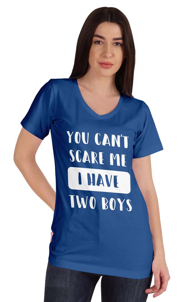 Inkmeso You Can't Scare Me I Have Two Boys Funny Graphic Mom Tshirt Cotton Top