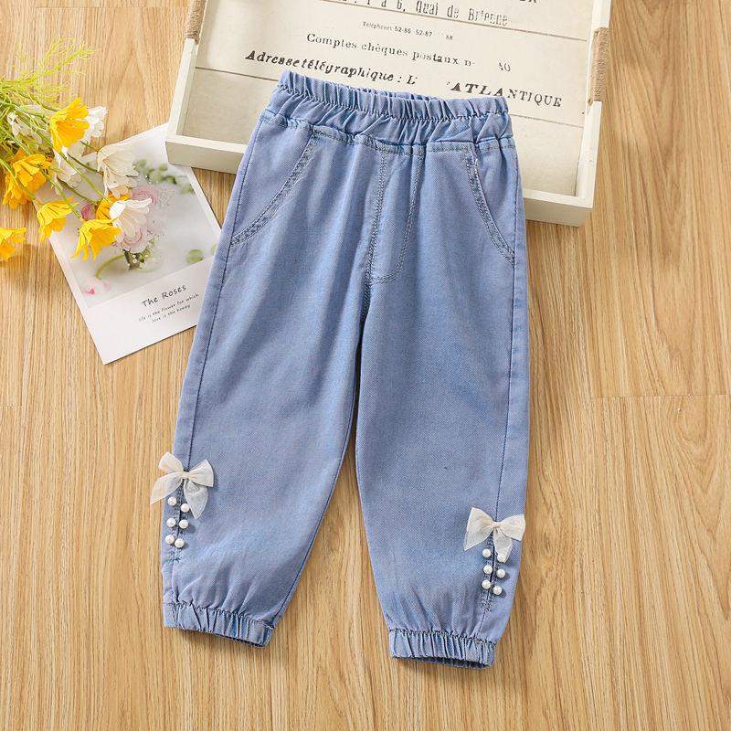 Children's Summer Pants Thin Girls' Mosquito Repellent Pants Baby Girls' Loose Jeans Cropped Pants