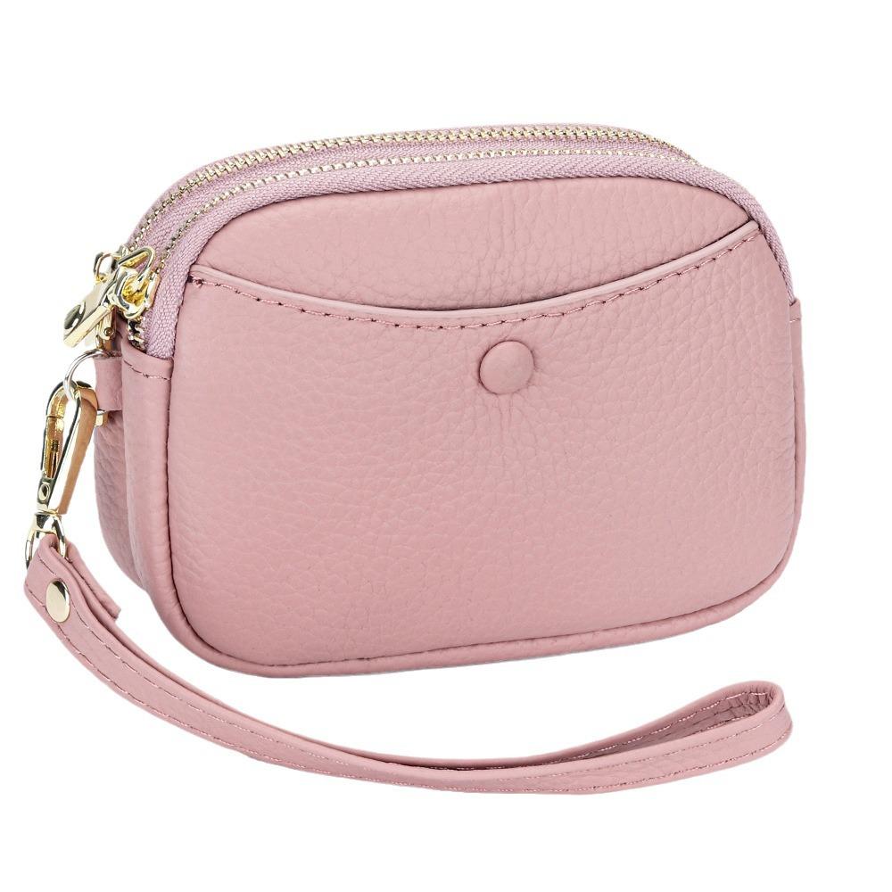 Women's Hand-held Change Purse Large-capacity Double-zipper Loose Money Lipstick Key Storage Bag First-layer Cowhide