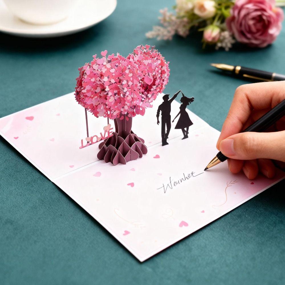 Paper Sculpture Pop-Up Valentine's Day Cards Romantic Stereo Love Postcard  Anniversary