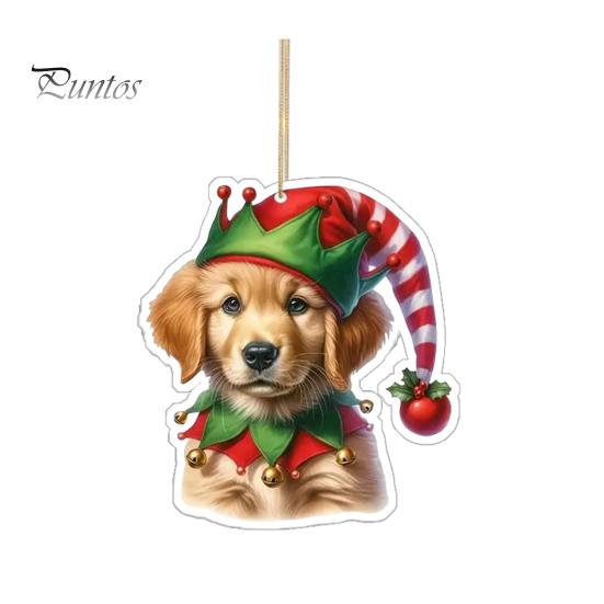 Ciondolo per auto a forma di cane con fiore in acrilico, 8 cm, facile da appendere, con corda, doppia faccia, visuali digitali 2D, decorazione da appendere per una visione realistica dell'albero di Natale dell'auto.