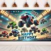 Monster Truck Geburtstagsbanner Polyester flach 3D-Design geeignet für Jungenpartys Babypartys Tailgate-Partys