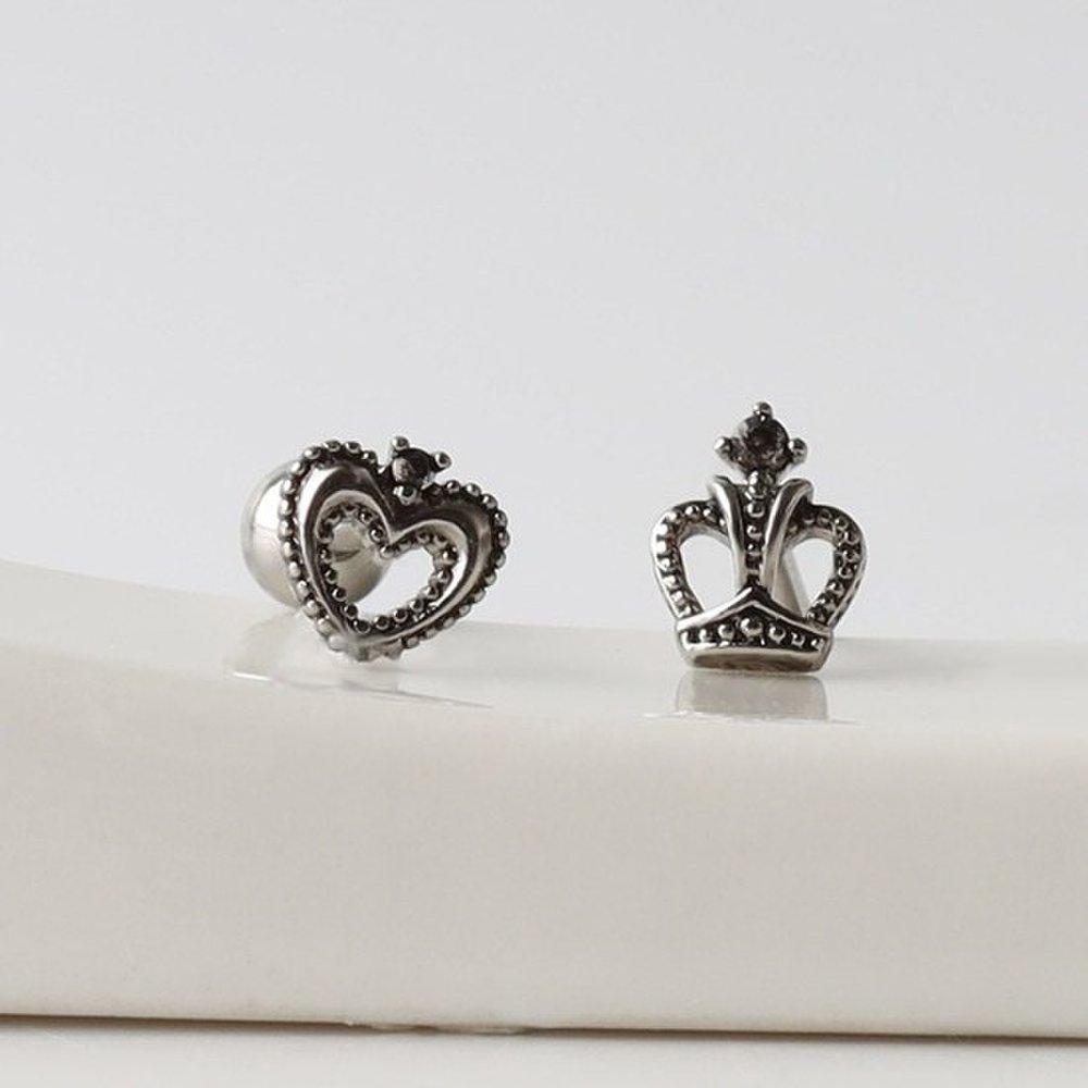 Cubic Heart Antique Silver Surgical Steel Piercing Surgical Piercing Daily Piercing Basic Piercing Women's Piercing