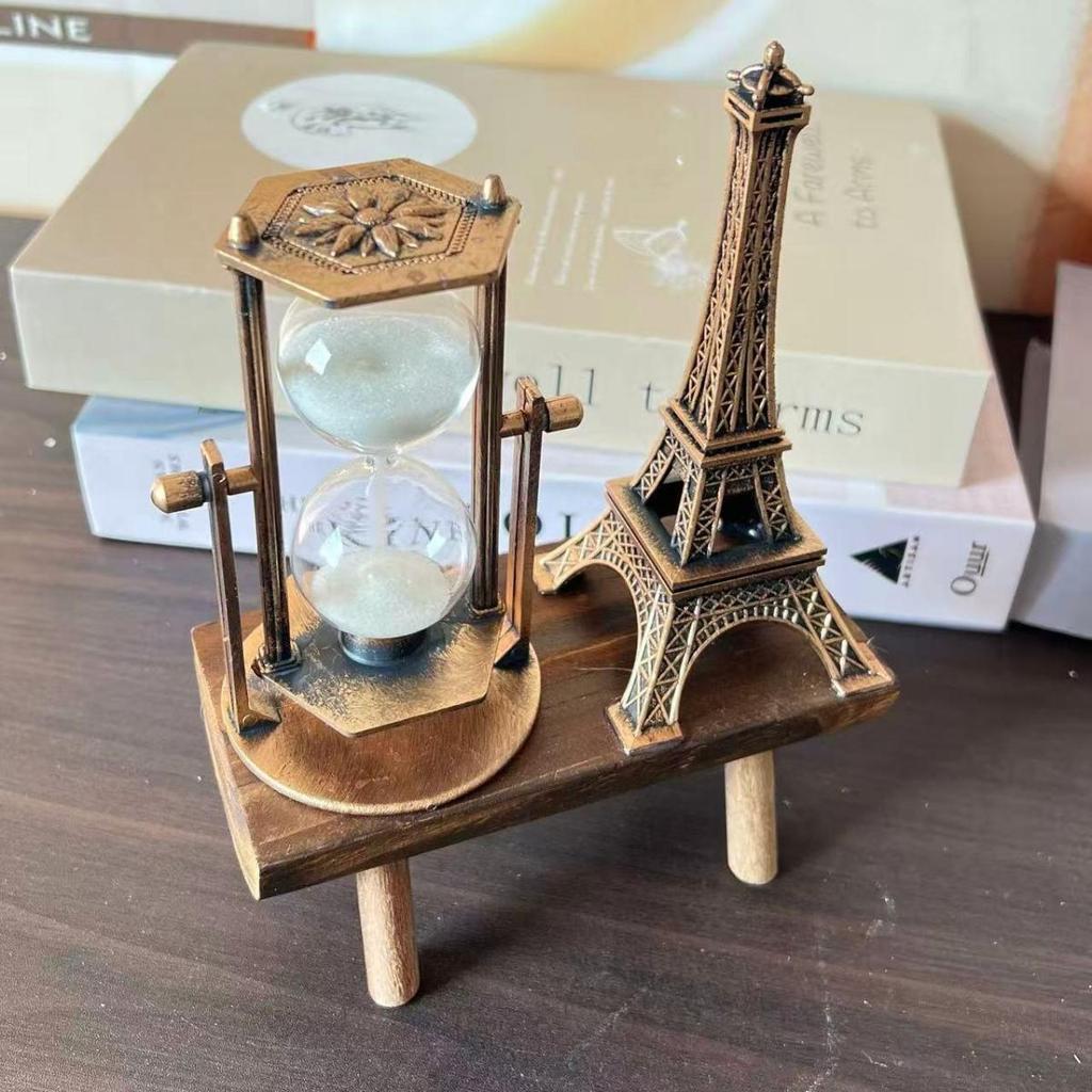 Retro Eiffel Tower Hourglass with Wooden Base - Modern Home Decor Ornament