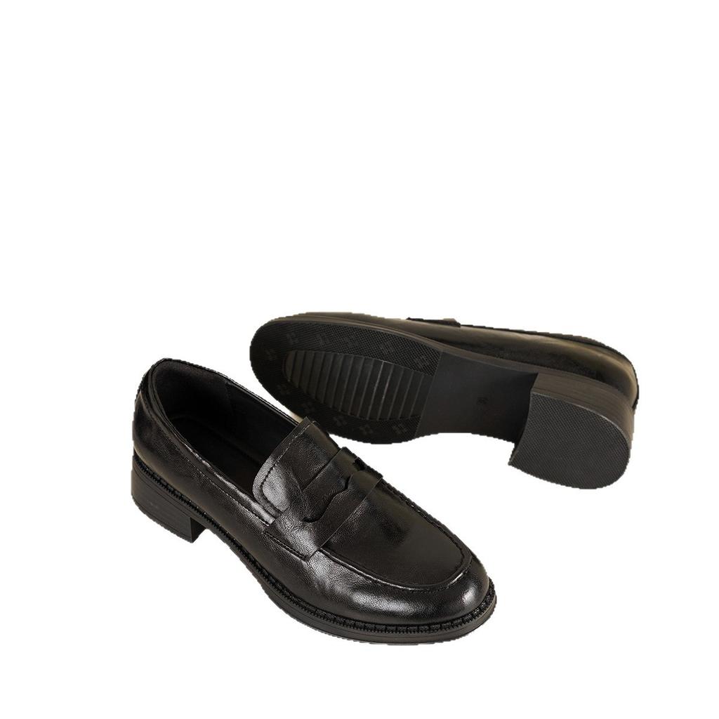 Cowhide Version! Low-soled Loafers for Women's 2025 Autumn and Winter New Versatile Commuting Lazy People Pedal Small Black Leather Shoes