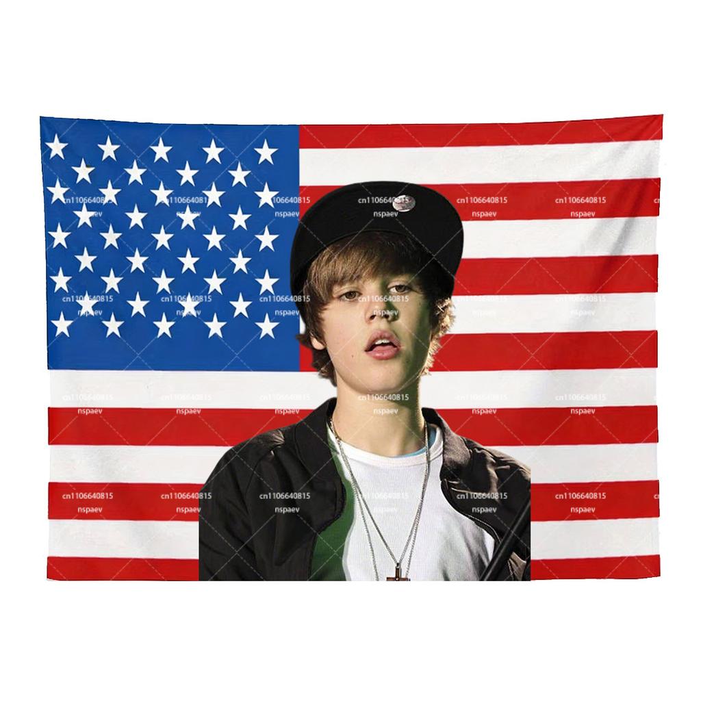 Arazzo Bandiera USA Rosa di J-Justin B-Bieber, Appeso a Parete Pop Star Y2K per Stanza dei Fan Camera da Letto Decorazione Dormitorio