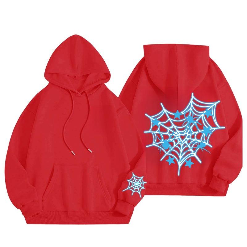 New Pink Blue Spider Web Printed Hoodie Hoodie Men's Women's Versatile Long Sleeve Comfortable Casual Warm Hoodies