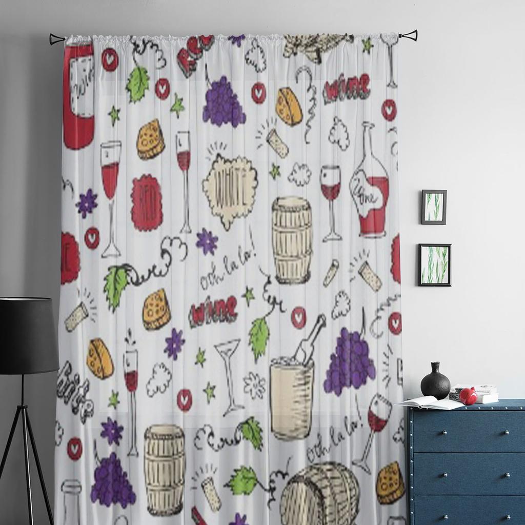 Wine Sketch Vintage Sheer Curtains for Living Room Transparent Tulle Window Treatments Bedroom Kitchen Home Decor Veil Drapes