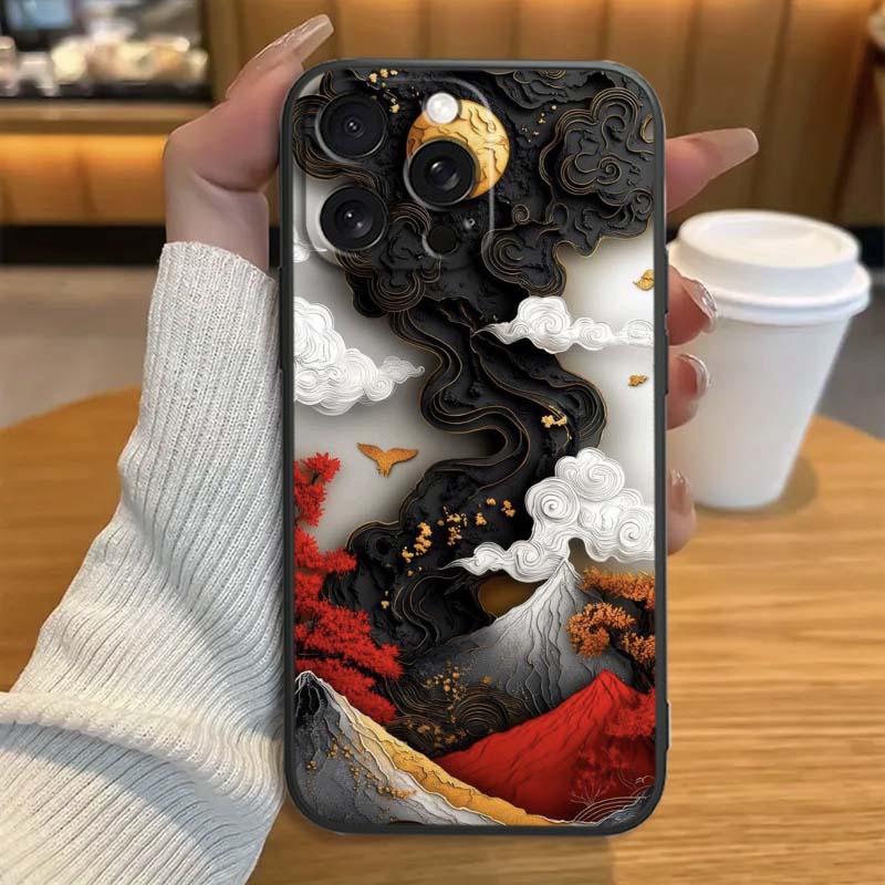 Creative landscape patterns Phone Case For Apple iPhone 17 16 16E 15 14 13 12 11 Pro Max Plus Black Soft Silicone