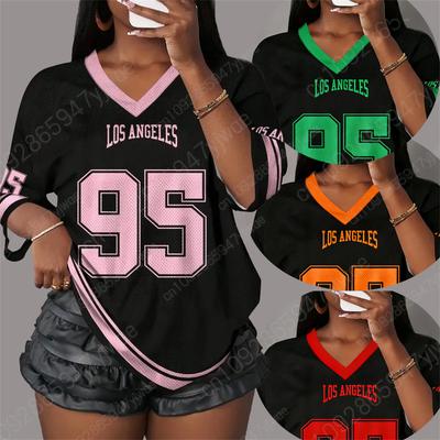 Women'S Los Angeles No.95 Print V-Neck Short Sleeve T-Shirt Summer Tee Baseball Jerseys Plus Size Streetwear Men'S Sport T-Shirt