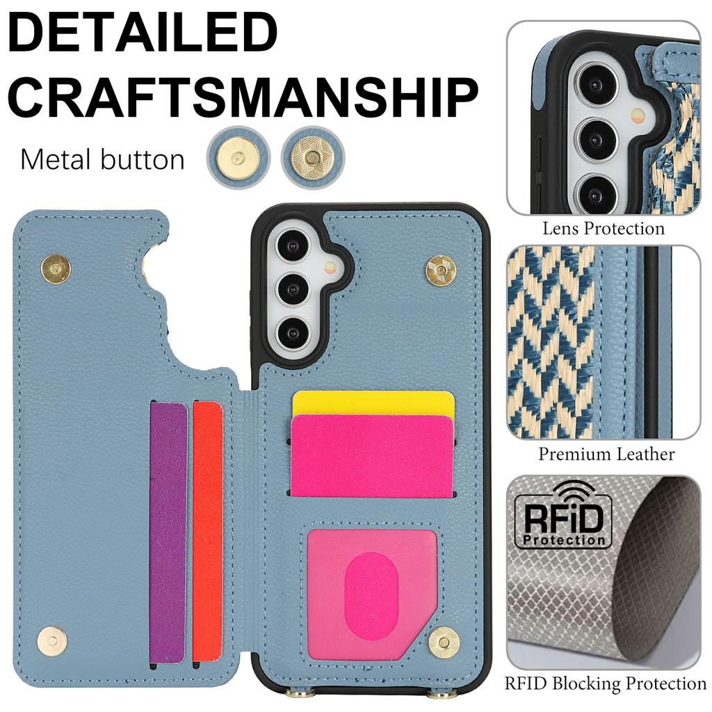 For Samsung Galaxy A15 5G/4G Case with Card Holder,Kickstand,RFID Blocking PU+TPU Phone Back Cover