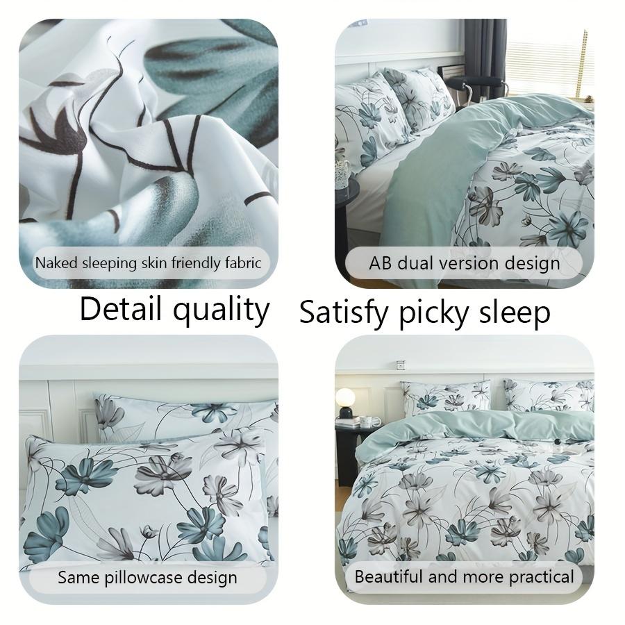 Flower Print Bedding Set Soft Comfortable Duvet Cover For Bedroom Guest Room (1*Duvet Cover + 2*Pillowcases)