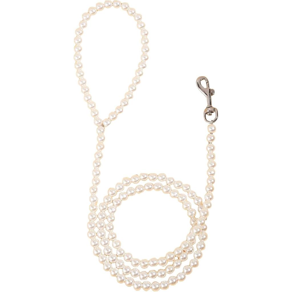 QWINEE Pearl Beaded Pet Leash Cat Dog Leash Elegant Puppy Leash Pet Leash with Lockable Hooks for Small Medium Dogs Cats Kitten White One Size