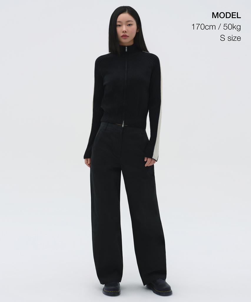 MUSINSA STANDARD WOMAN Women'S Track Knit Zip-Up [Black]