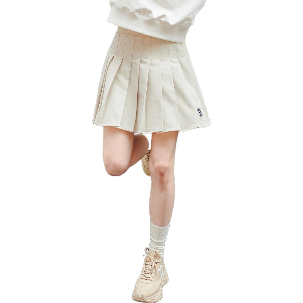 MLB Boston Red Sox Solid Logo Embroidered Preppy Pleated Casual Skirt Women skirts Light-Beige 3FSKG0134-43BGL