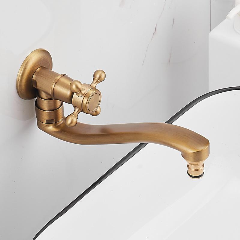 Longer Garden Faucet Spout Bathroom Basin Faucet Single Cold Mop Faucet Antique Outdoor tap Solid Brass