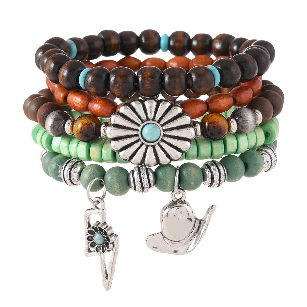 

Богемный набор мужских браслетов из деревянных бусин из 5 штук - Ретро, Универсальный модный тренд