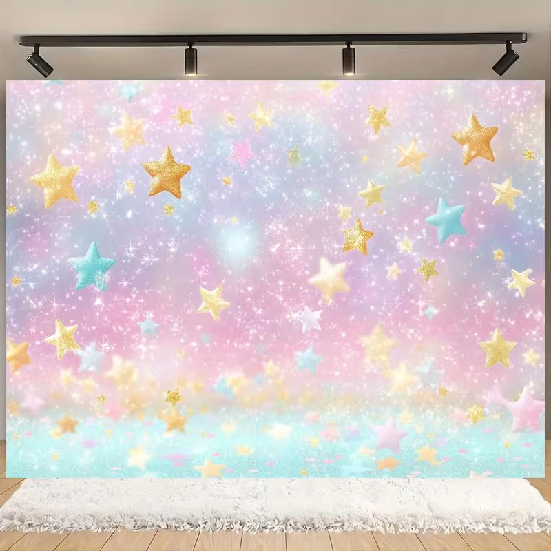 

2D Glitter Star Backdrop Dreamy Pastel Sky Themed Party Background 47.2x31.5inch/120*80cm