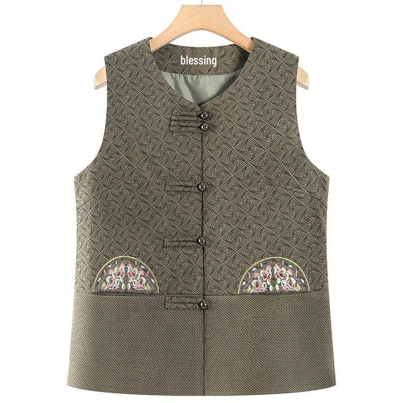 

Grandma s Spring-Autumn Vest Shawl: Elegant Middle-Aged & Elderly Apparel 4XL зелений