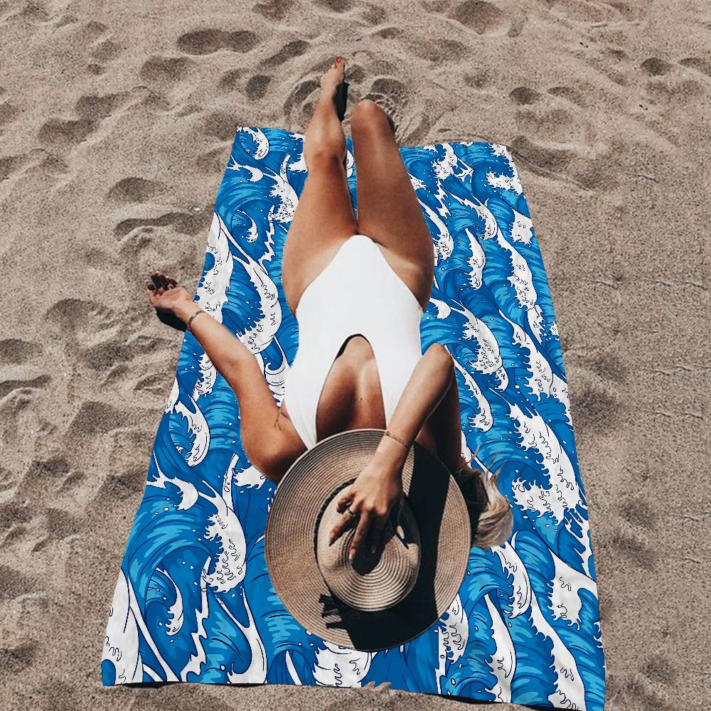 Giappone Onda di Kanagawa Coperta in Microfibra Asciugatura Rapida Teli da Spiaggia Stampa Oversize Super Assorbente Coperta Asciugamano da Piscina