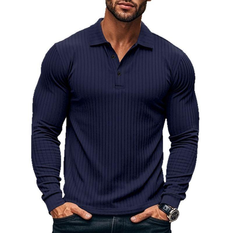Men's Casual Lapel Polo Shirt Men's T-shirt Slim Spring and Autumn Long Sleeve Base Shirt
