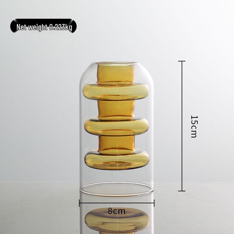 European Glass Rattan Aroma Vase - Double Layer, Colored Glass, Flameless Hydroponic for Living Room