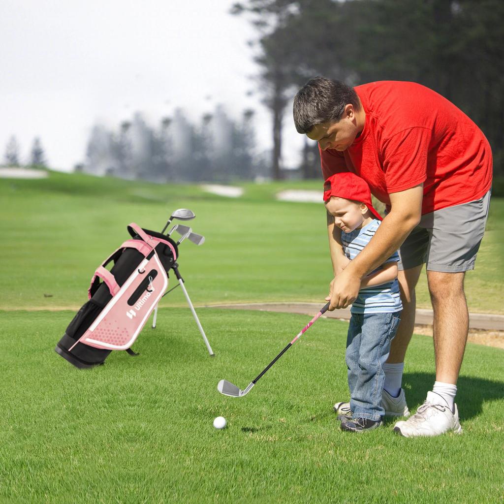 BestBuy Kids Golf Club Set for Girls Ages 5-7, Pink, Includes Caddy Bag, Right-Handed, Headcovers, and Dedicated Bag, Lightweight, Beginner Golf Set,