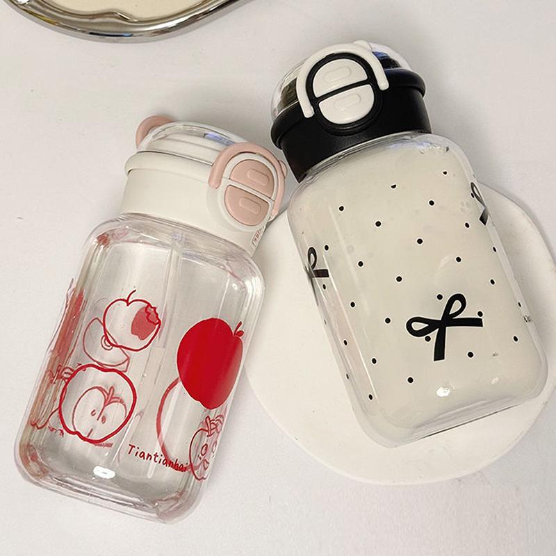 Cute Water Bottle With Straw Portable Plastic Pop-Up Cover Water Cup For Kid Kawaii Bottle Water Leak-Proof Cute Drinking Bottle