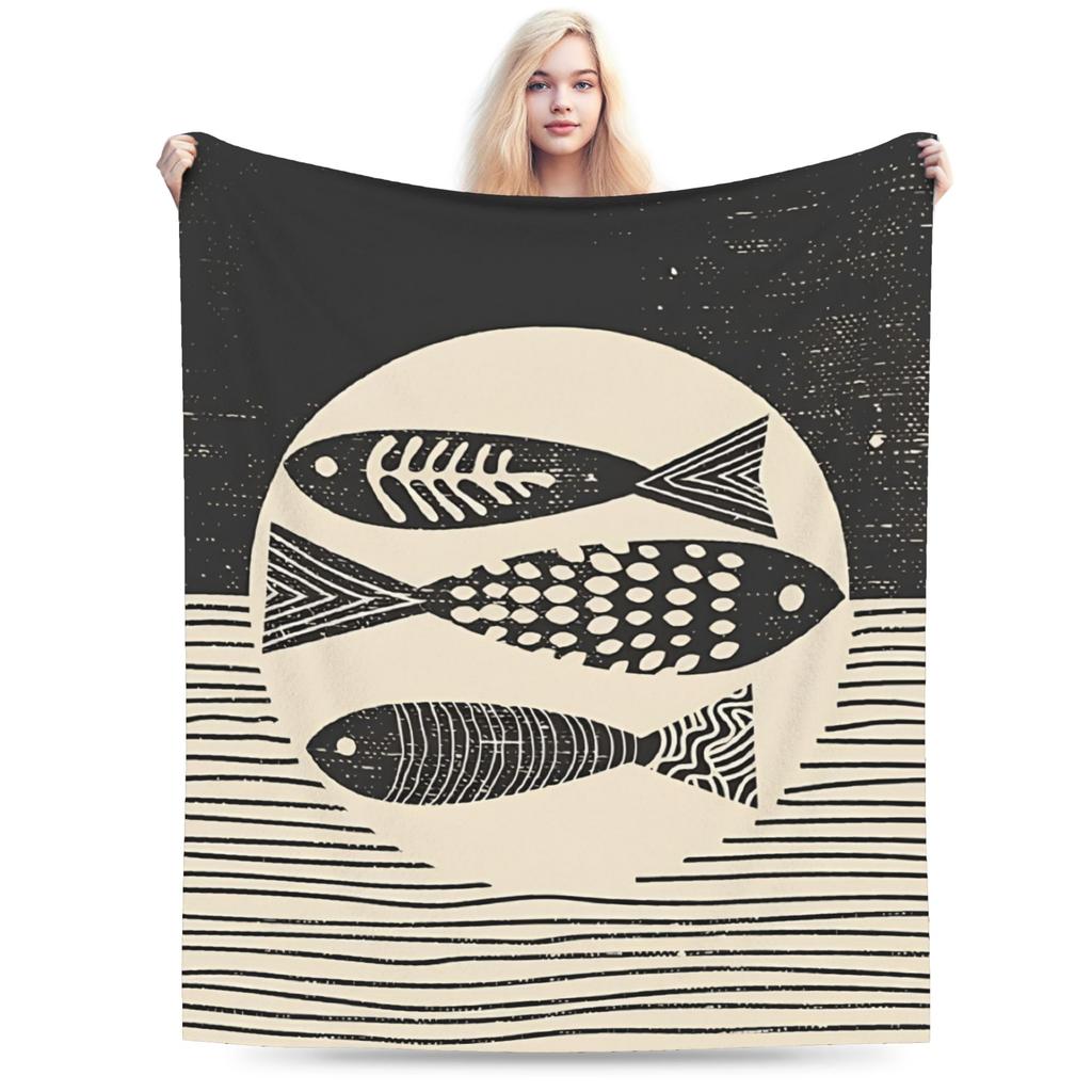 Retro Sardines Plush Blanket Girls Boys Flannel Throw Blanket For Couch Chair Sofa Super Soft Custom Quality Bedspread Gift