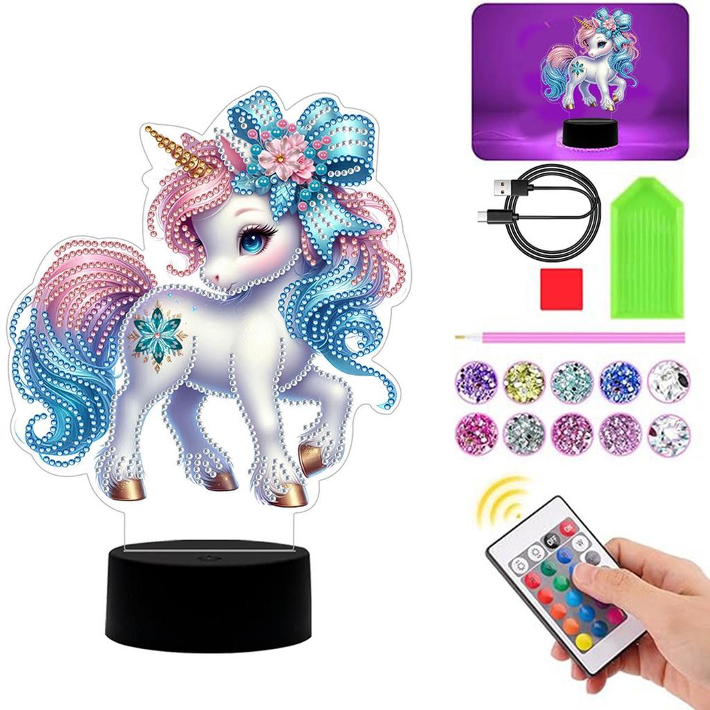 DIY Unicorn Diamond Art Painting Lamp Diamond Painting Bedside Lamp Arts Crafts Home Decoration for Bedroom Decor Gifts