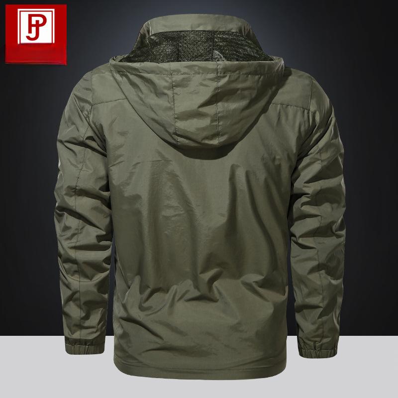 Spring and Autumn Men's Jacket Hooded Windbreaker Outdoor Loose Breathable Casual Top Jacket Thin Jacket